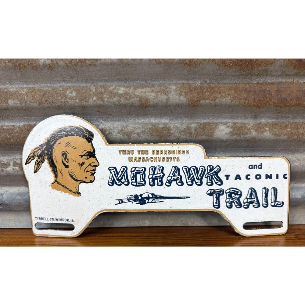 Mohawk Trail Plate Topper Indian Taconic Gas Oil 10" Porcelain Sign